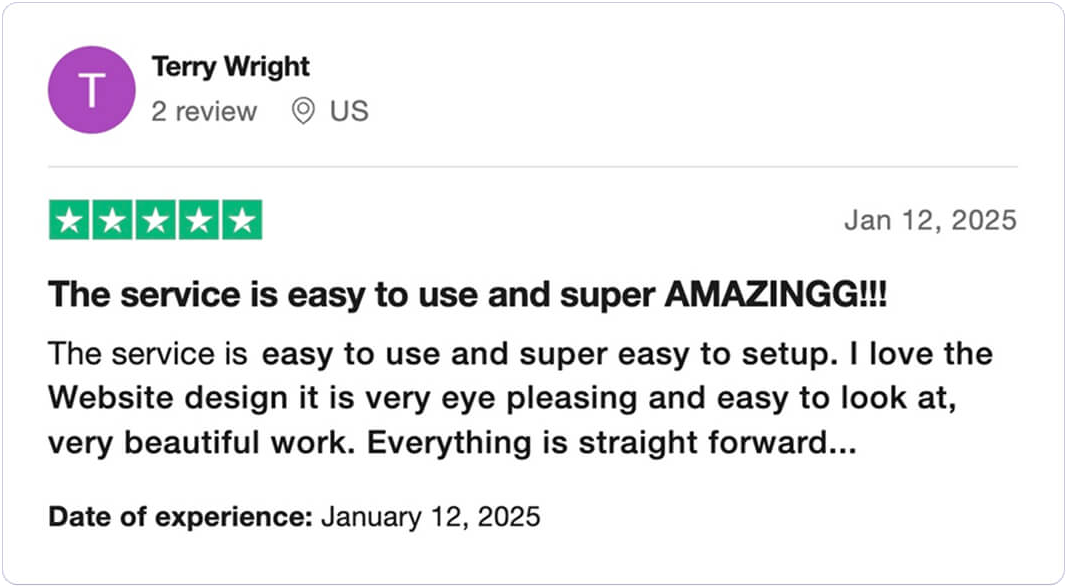 Trustpilot review — Dashboard mention