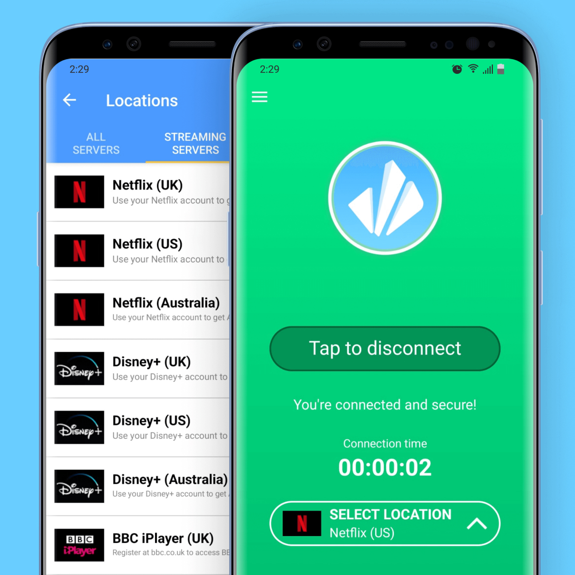 VPNCity Android app locations connected